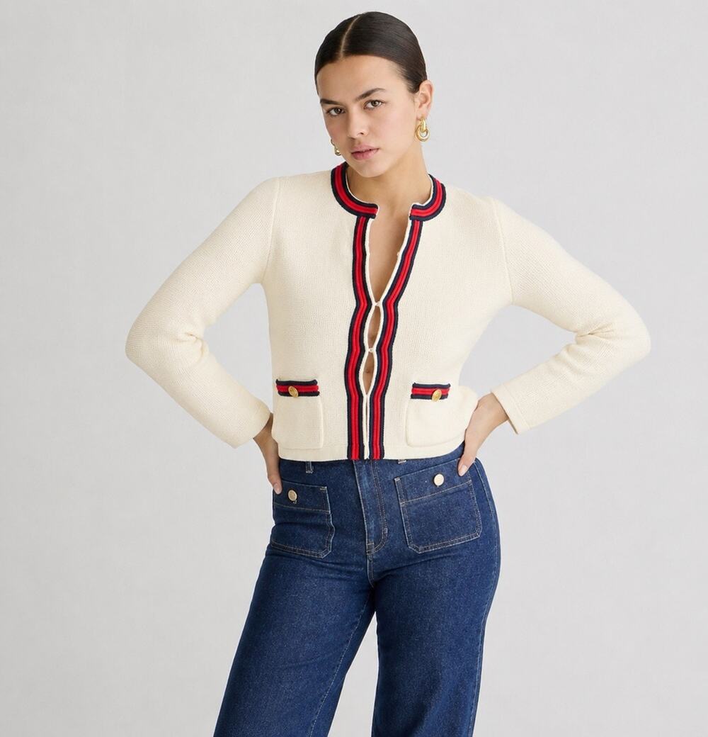 J. Crew Emilie Sweater Lady Jacket With Contrast Trim Size Small